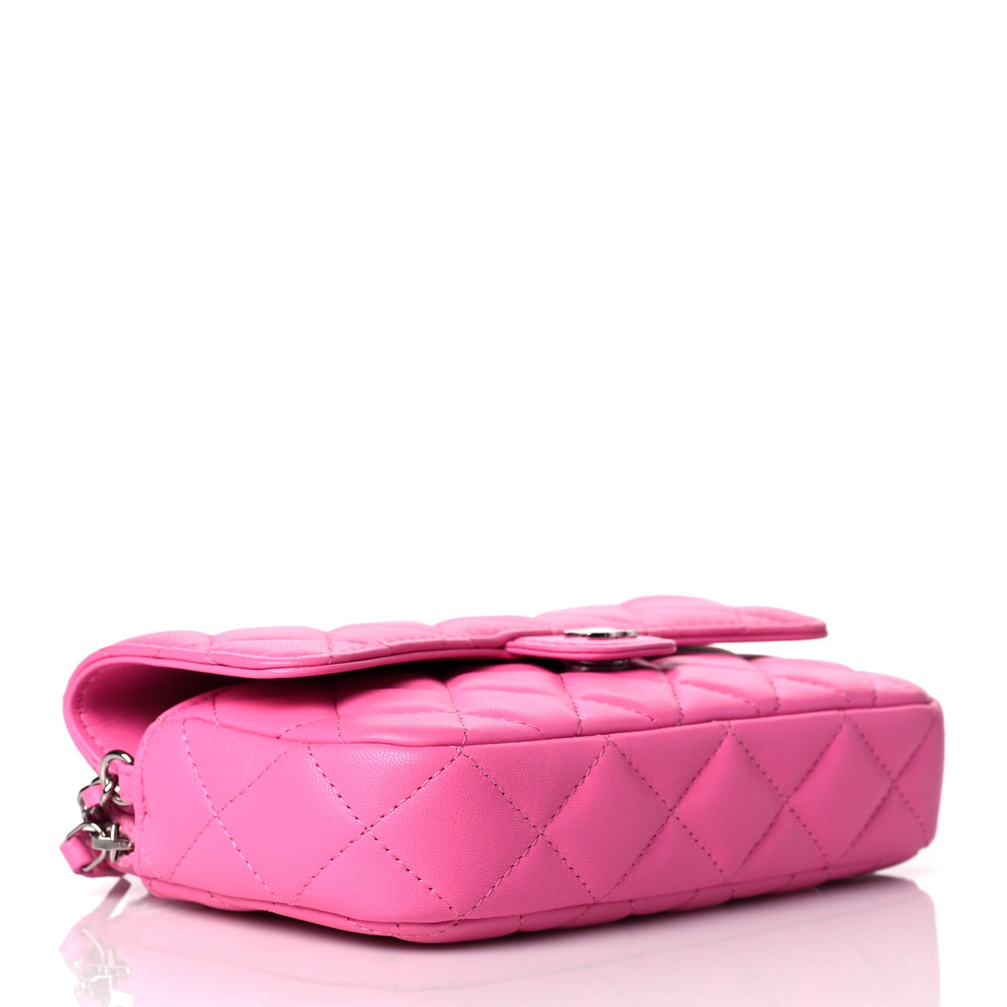 Lambskin Quilted Flap Phone Holder With Chain Neon Pink