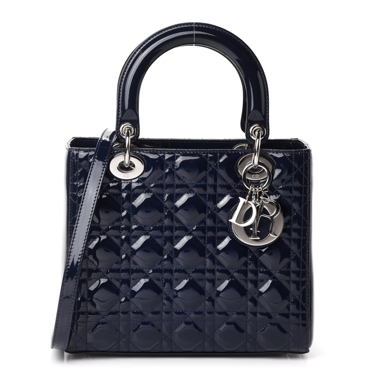 Patent Cannage Medium Lady Dior Navy Blue