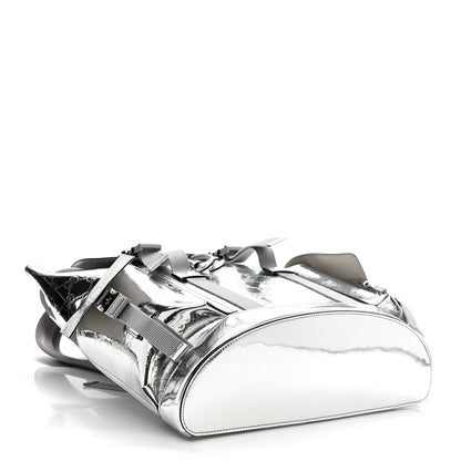 Gucci Mirror Effect GG Monogram Appia Calfskin Web Double Buckle Backpack Silver 3 of 9