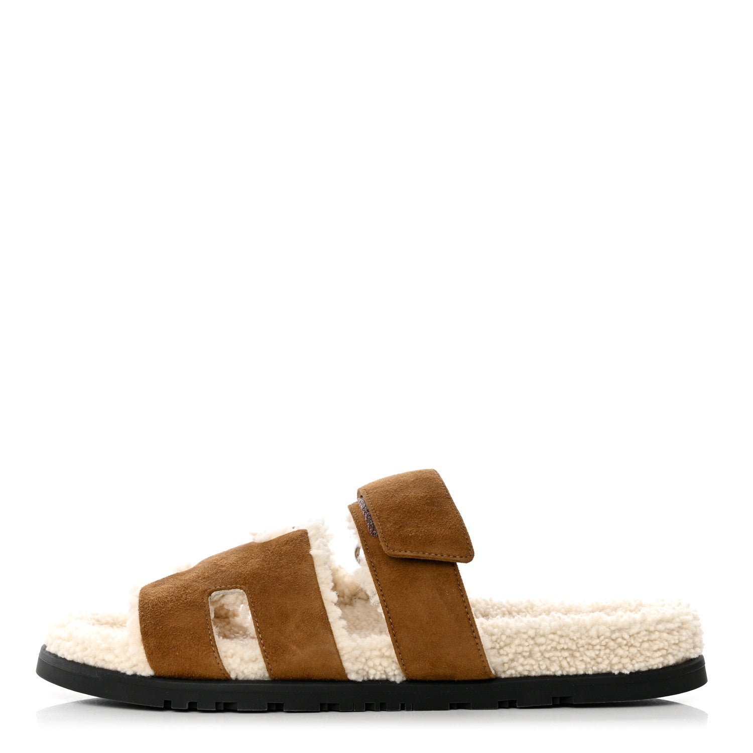 Hermes Suede Goatskin Woolskin Mens Chypre Sandals 41 Brun Fume Ecru 1 of 8