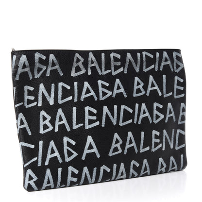 Balenciaga Calfskin Logo Graffiti Pouch Black 3 of 7