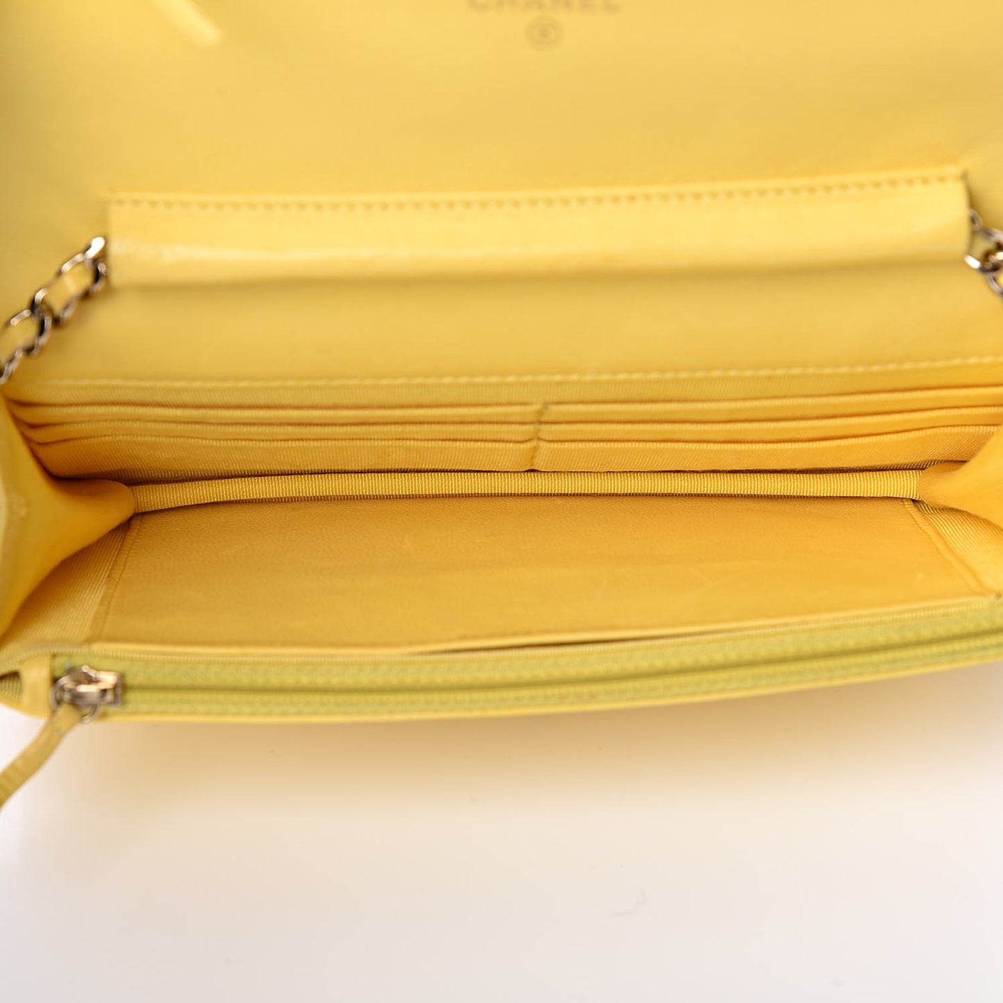Lambskin Quilted Wallet on Chain WOC Yellow