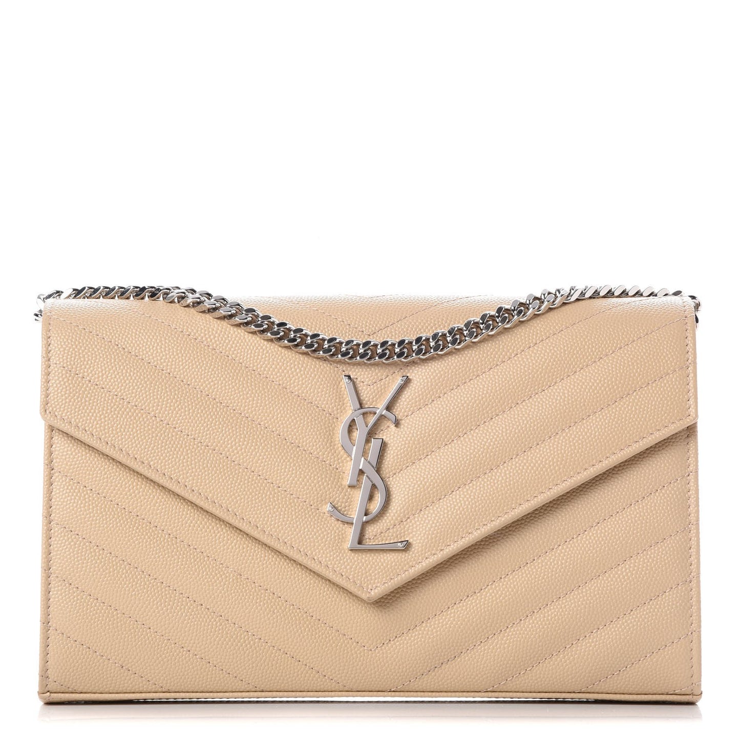 Grain De Poudre Matelasse Chevron Monogram Chain Wallet Nude Powder