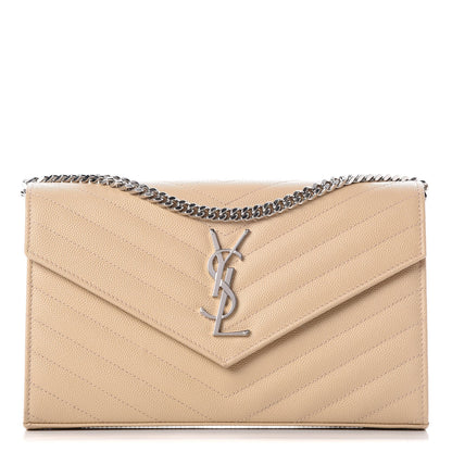 Saint Laurent Grain De Poudre Matelasse Chevron Monogram Chain Wallet Nude Powder 1 of 9