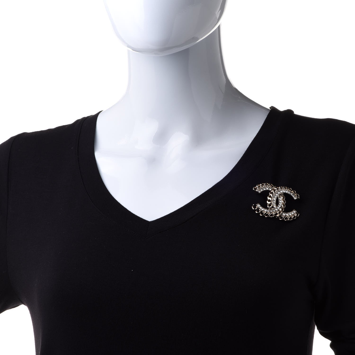 Chanel Crystal Chain CC Brooch Gold 2 of 5