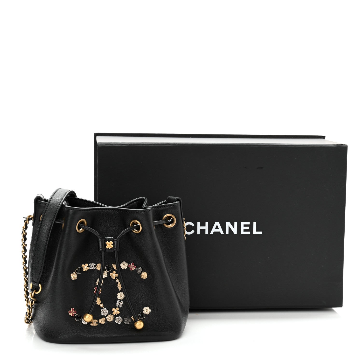 Chanel Lambskin Quilted Lucky Charms CC Drawstring Bag Black 11 of 11