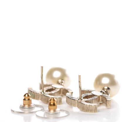 Chanel Crystal Pearl CC Drop Leaf Earrings Gold 3 of 6
