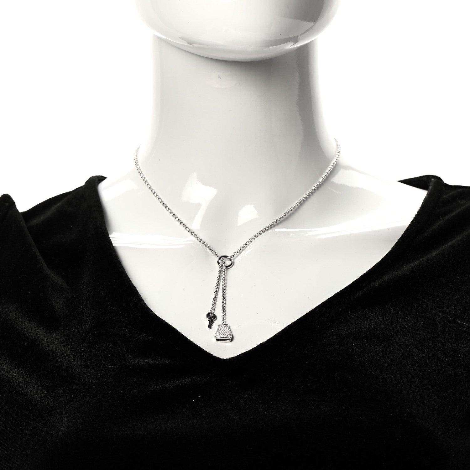 Hermes 18K White Gold Diamond PM Kelly Clochette Necklace 2 of 4