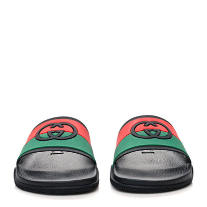 Gucci Rubber Web Womens Interlocking G Slide Sandals 38 Black Green Red 2 of 9