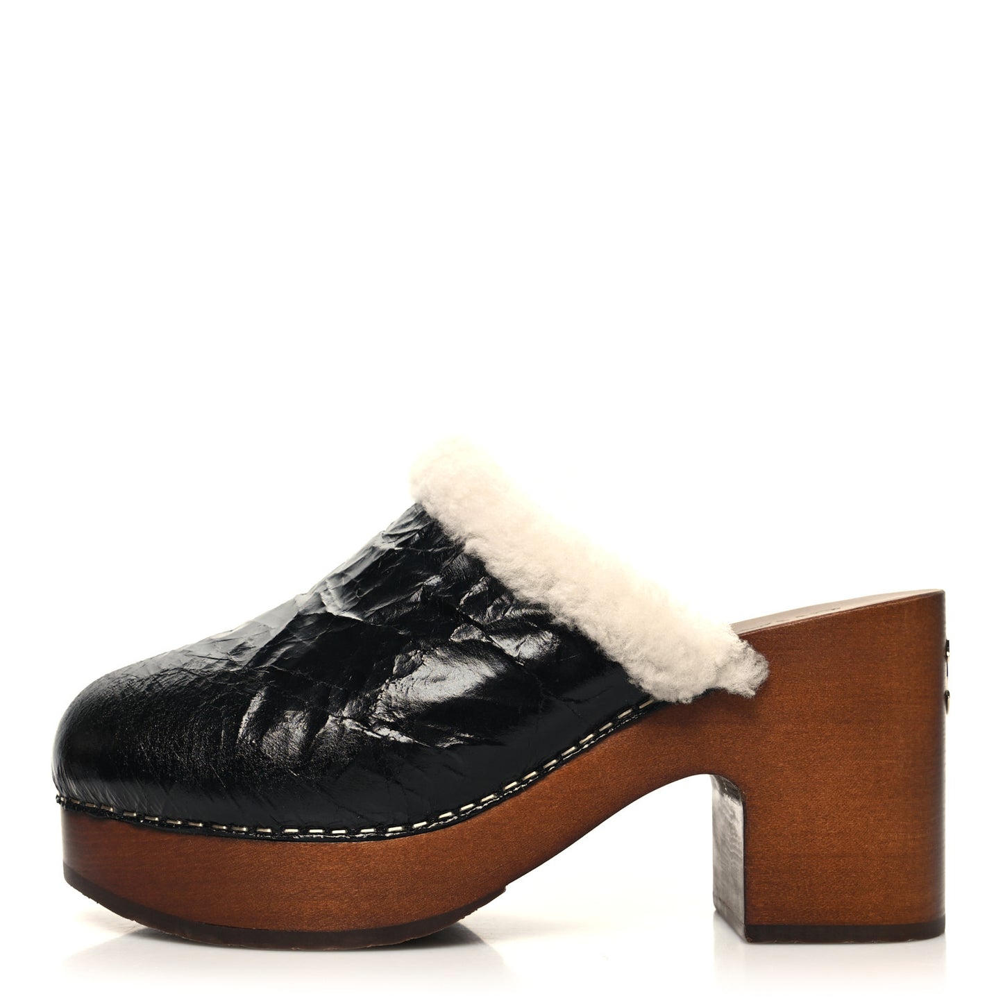 Crackled Sheepskin CC Mules 39 Black