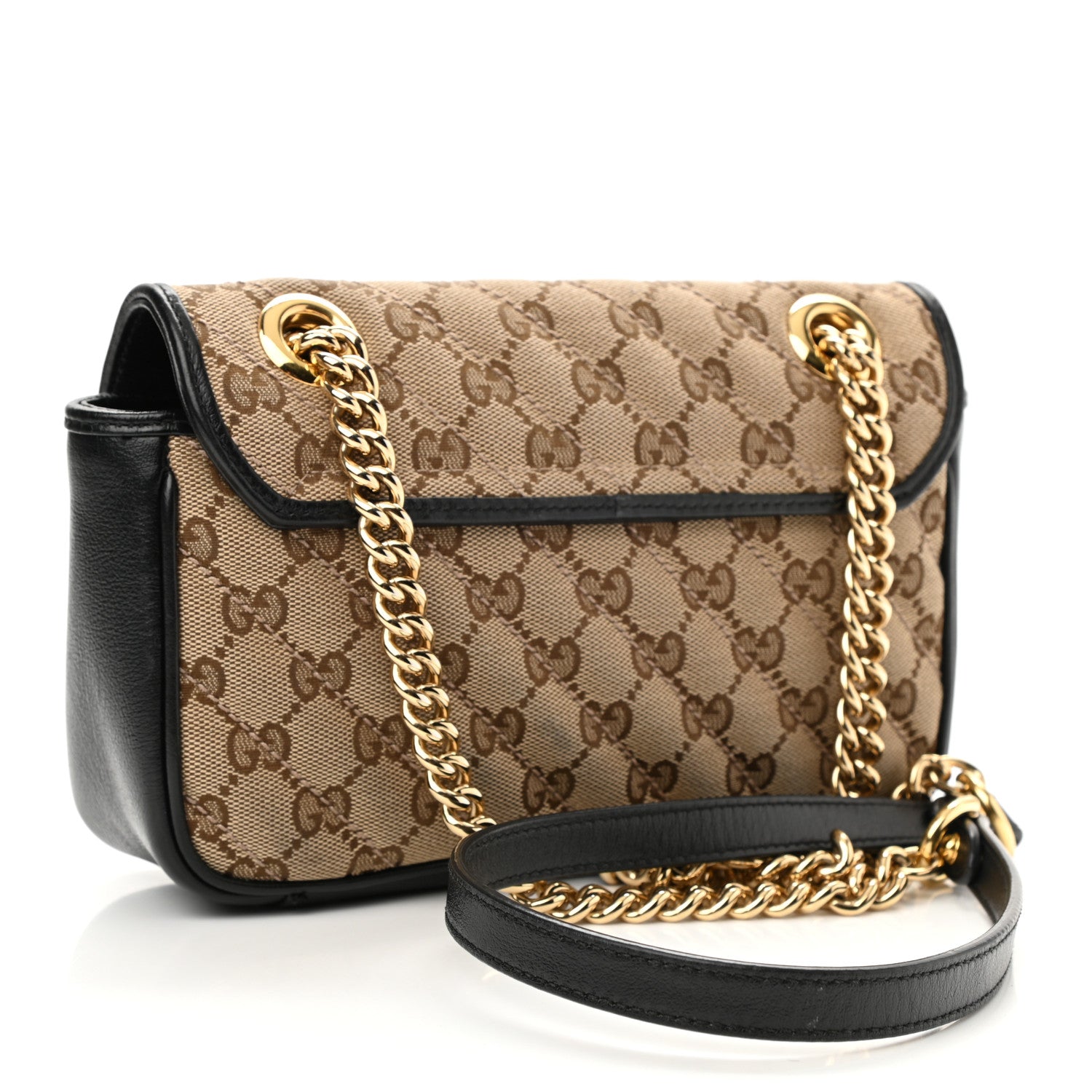 Gucci Monogram Matelasse Diagonal Mini GG Marmont Shoulder Bag Beige Black 3 of 8