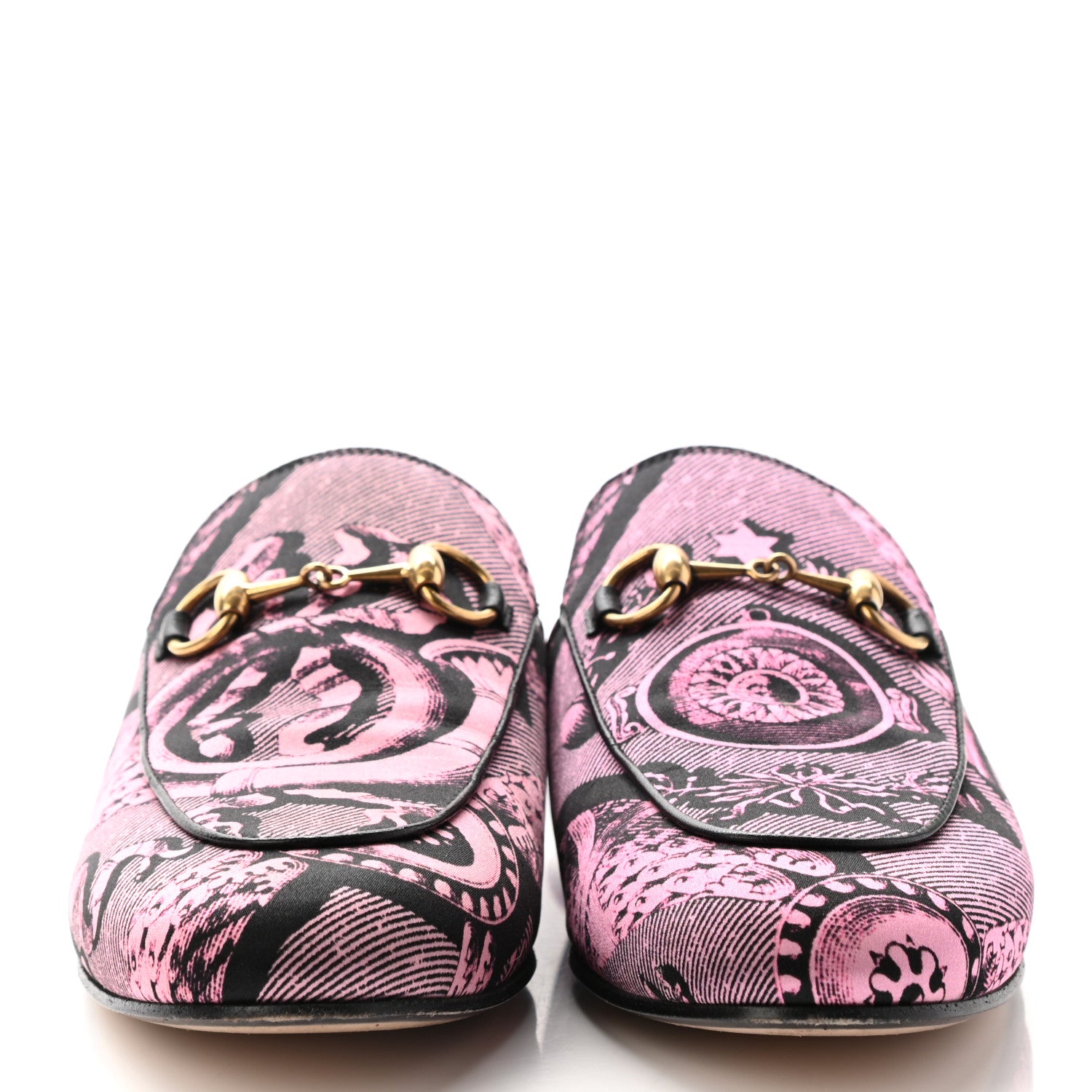 Gucci Silk Satin Saint Romain Womens Princetown Slippers 36 Pink Black 2 of 8