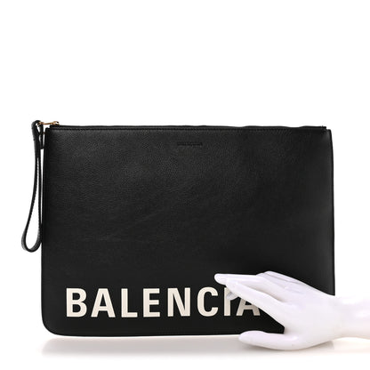 Balenciaga Calfskin Logo Large Cash Pouch With Handle Black White 2 of 7