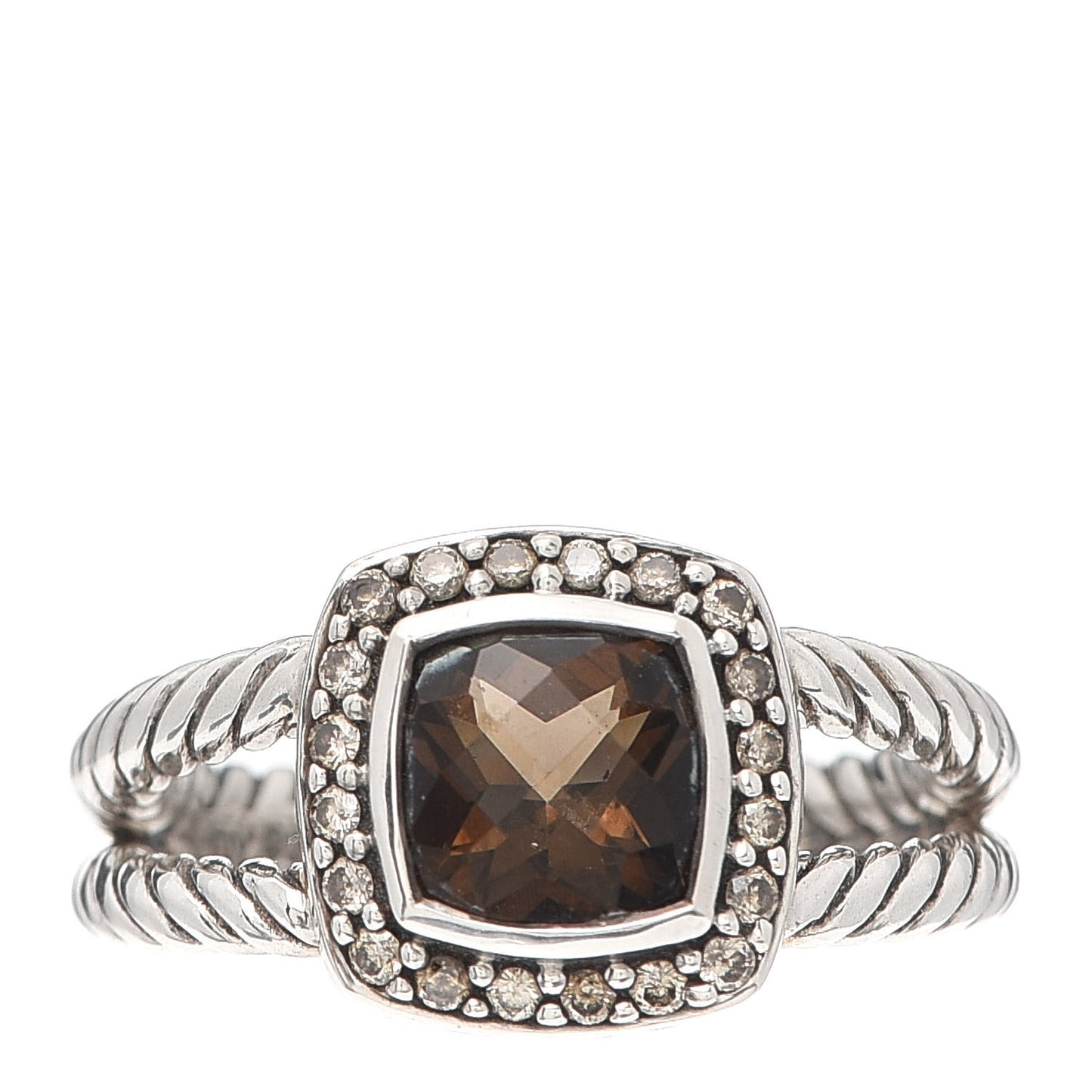 Sterling Silver Diamond Smoky Quartz 7mm Petite Albion Ring 54/7