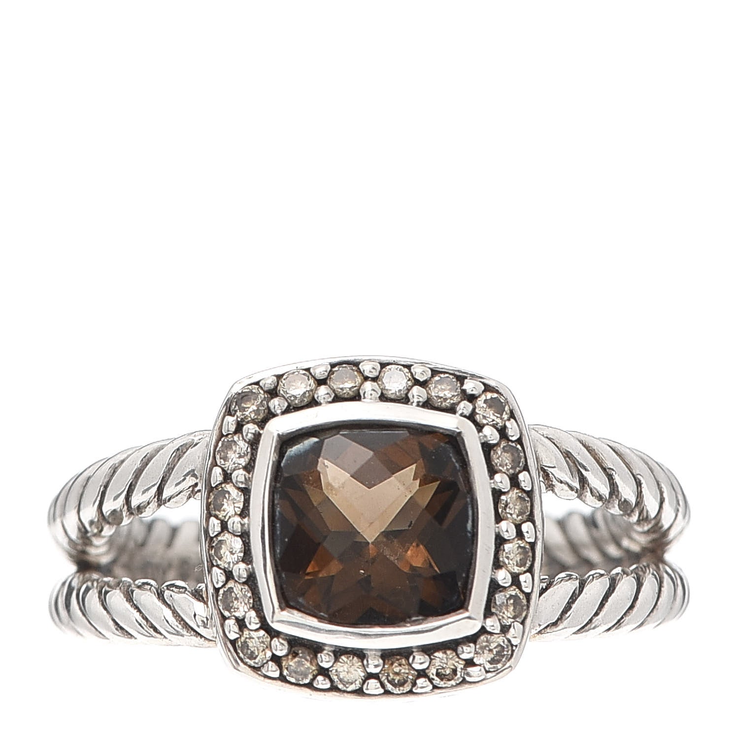 David Yurman Sterling Silver Diamond Smoky Quartz 7mm Petite Albion Ring 54/7 1 of 4