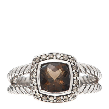 David Yurman Sterling Silver Diamond Smoky Quartz 7mm Petite Albion Ring 54/7 1 of 4
