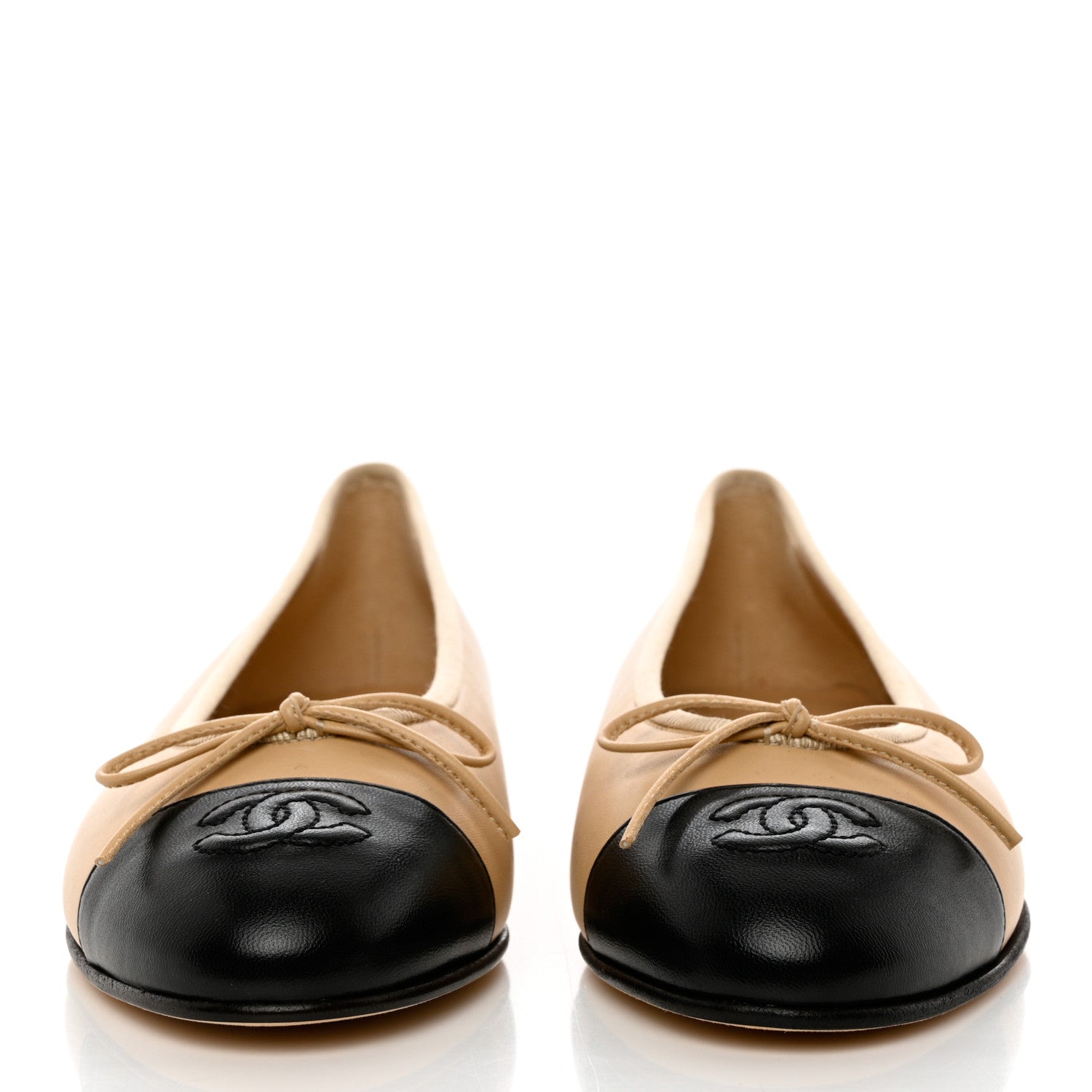 Chanel Lambskin Cap Toe CC Ballerina Flats 37 Beige Black 2 of 9