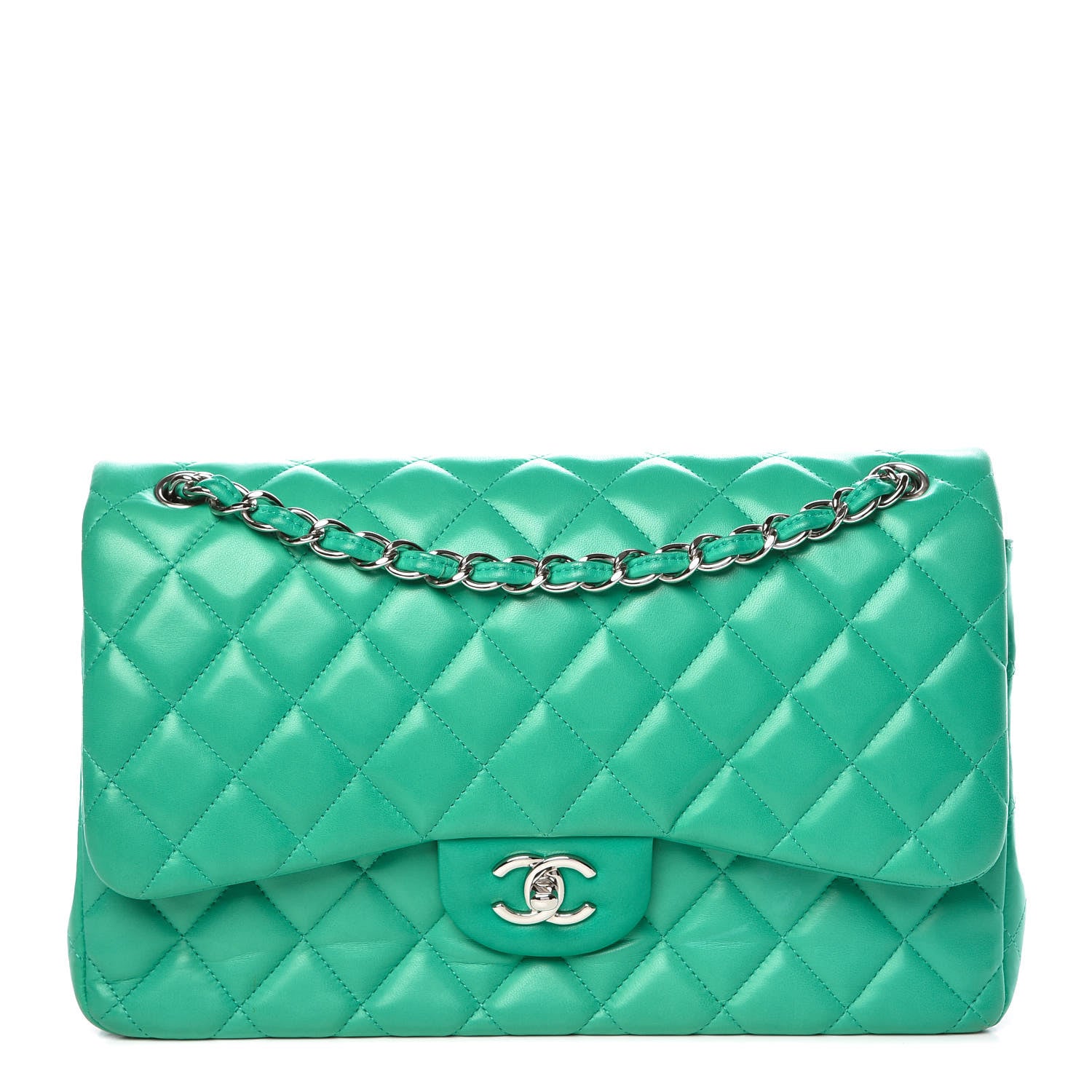 Chanel Lambskin Quilted Jumbo Double Flap Green 1 of 13