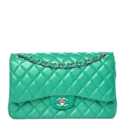 Chanel Lambskin Quilted Jumbo Double Flap Green 1 of 13