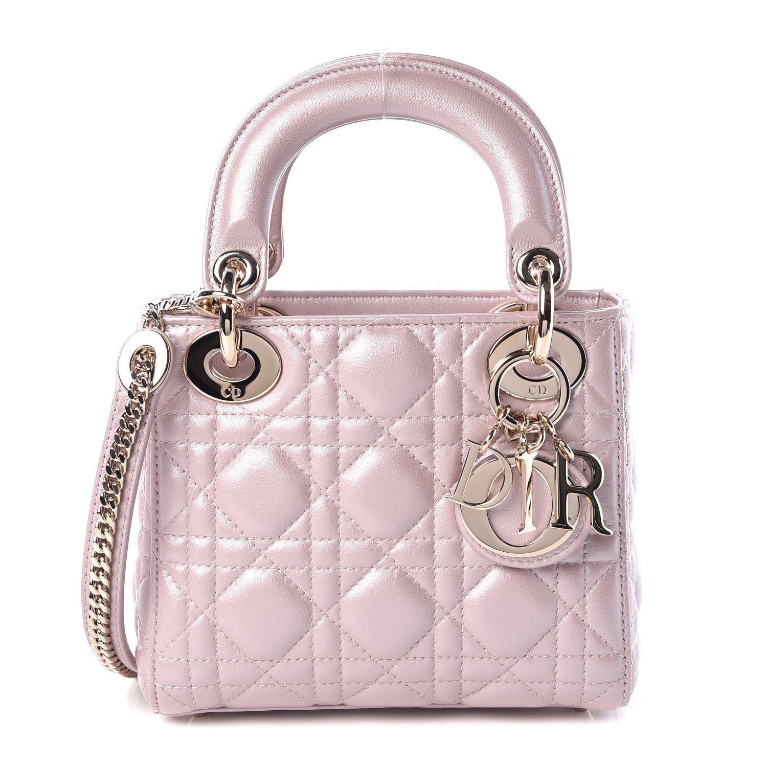 Christian Dior Metallic Lambskin Cannage Mini Lady Dior Lotus 1 of 10