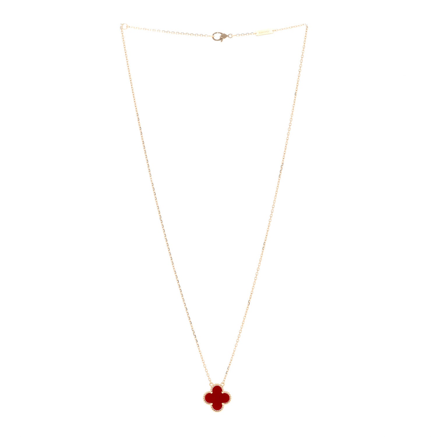 Van Cleef & Arpels 18K Yellow Gold Carnelian Vintage Alhambra Pendant Necklace 3 of 6