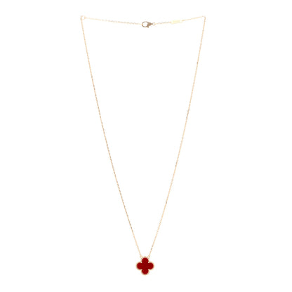 Van Cleef & Arpels 18K Yellow Gold Carnelian Vintage Alhambra Pendant Necklace 3 of 6