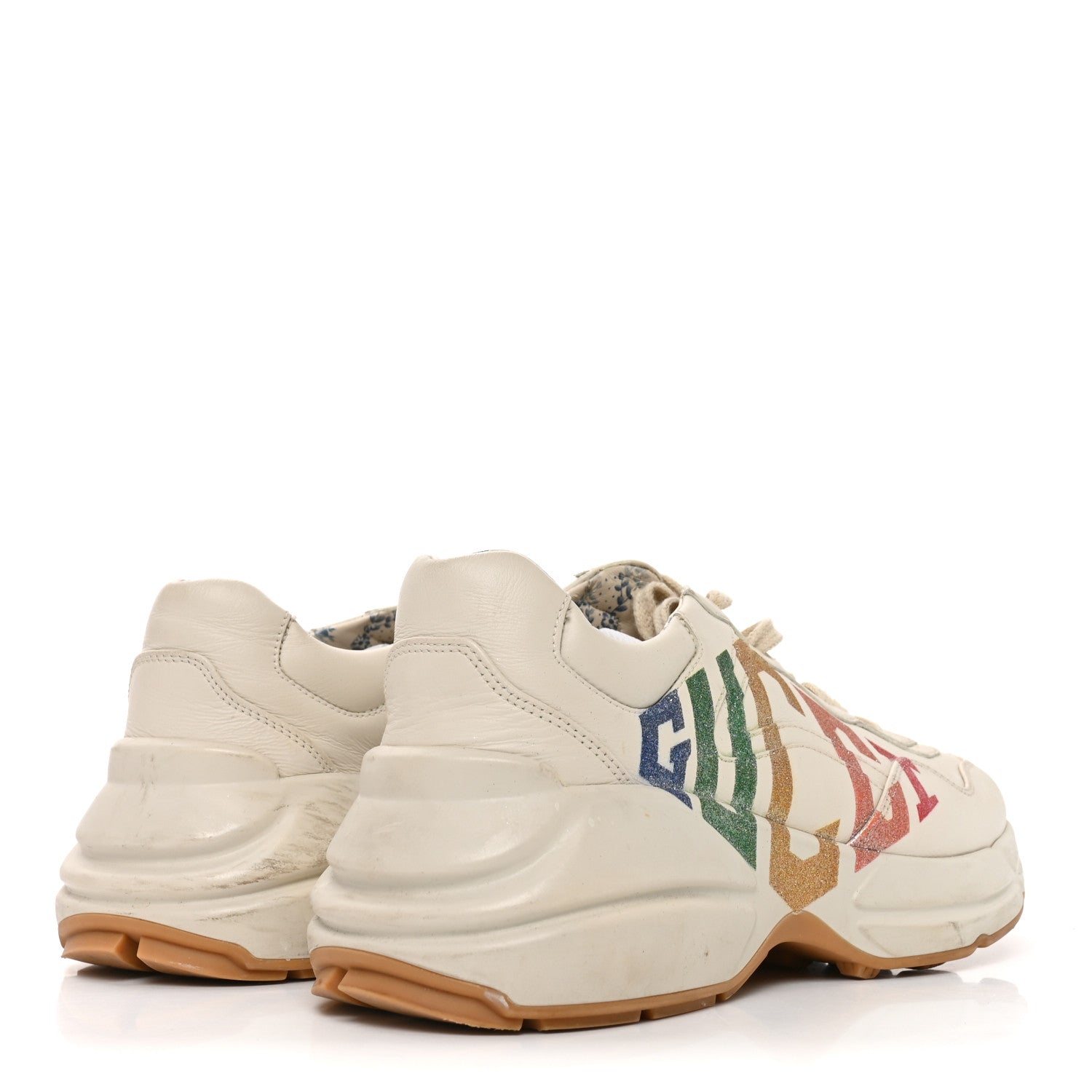 Gucci Calfskin Glitter Game Logo Womens Rhyton Sneakers 39 Mystic White 4 of 8