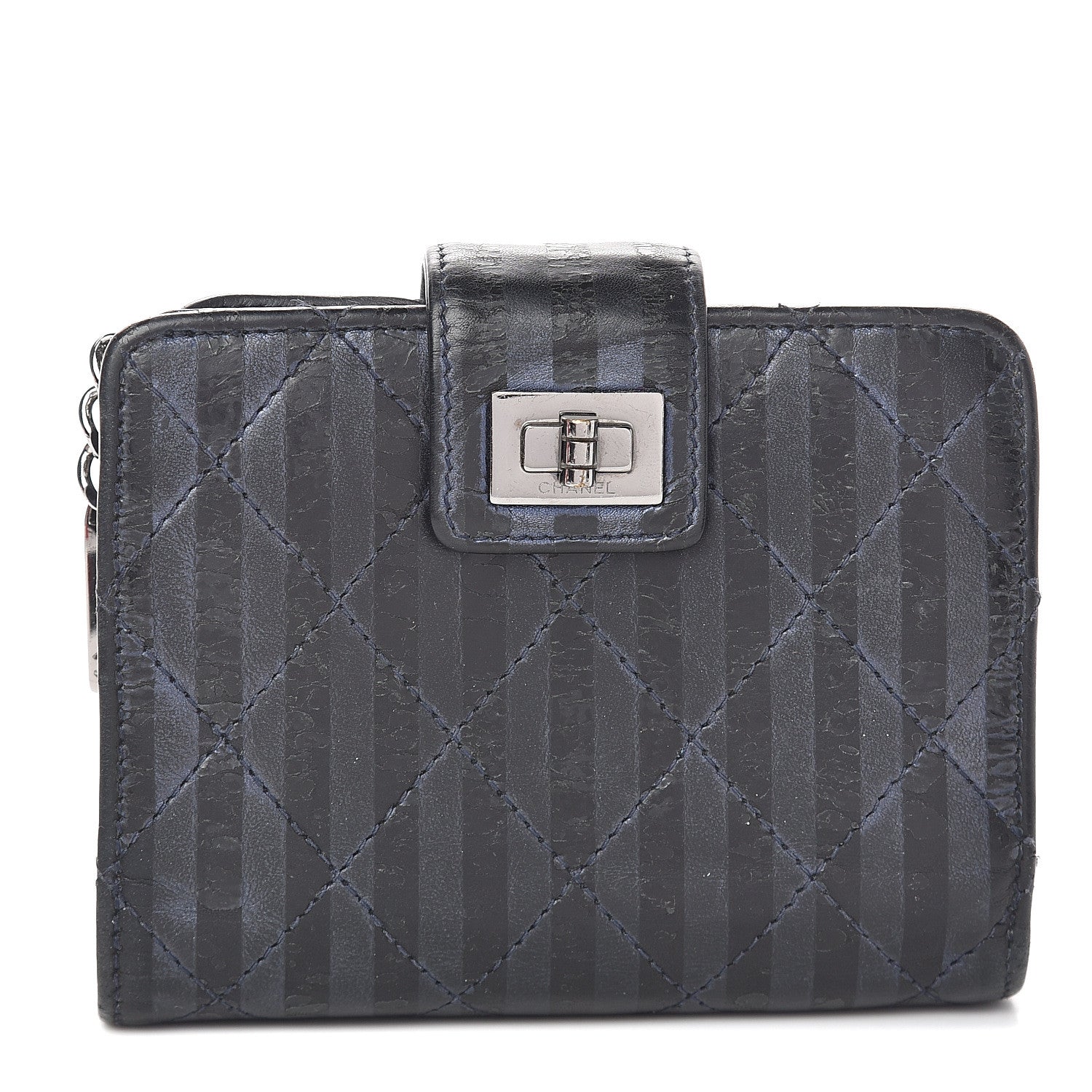 Chanel Aged Calfskin Striped Reissue Compact Wallet Black 1 of 6