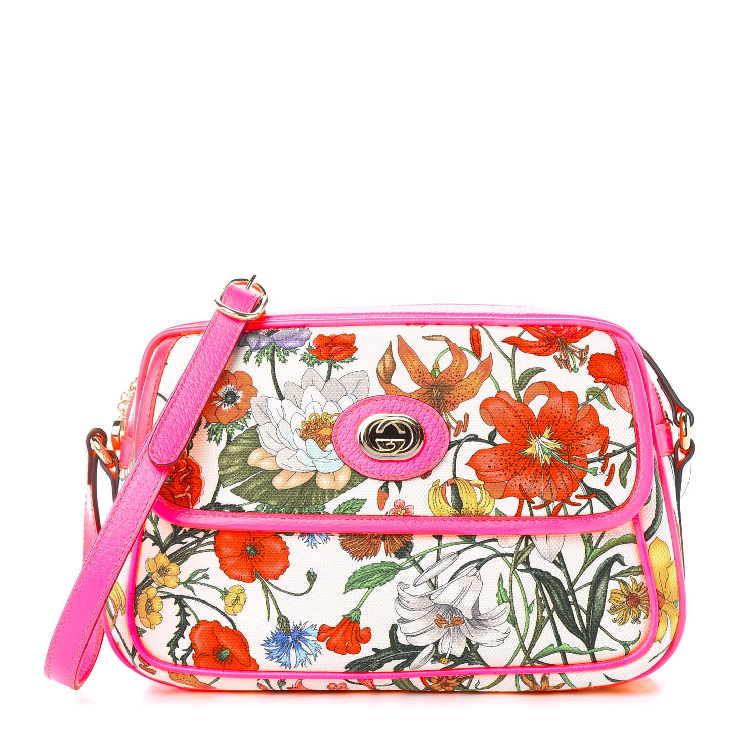Canvas Flora Floral Shoulder Bag White Fuchsia Fluo