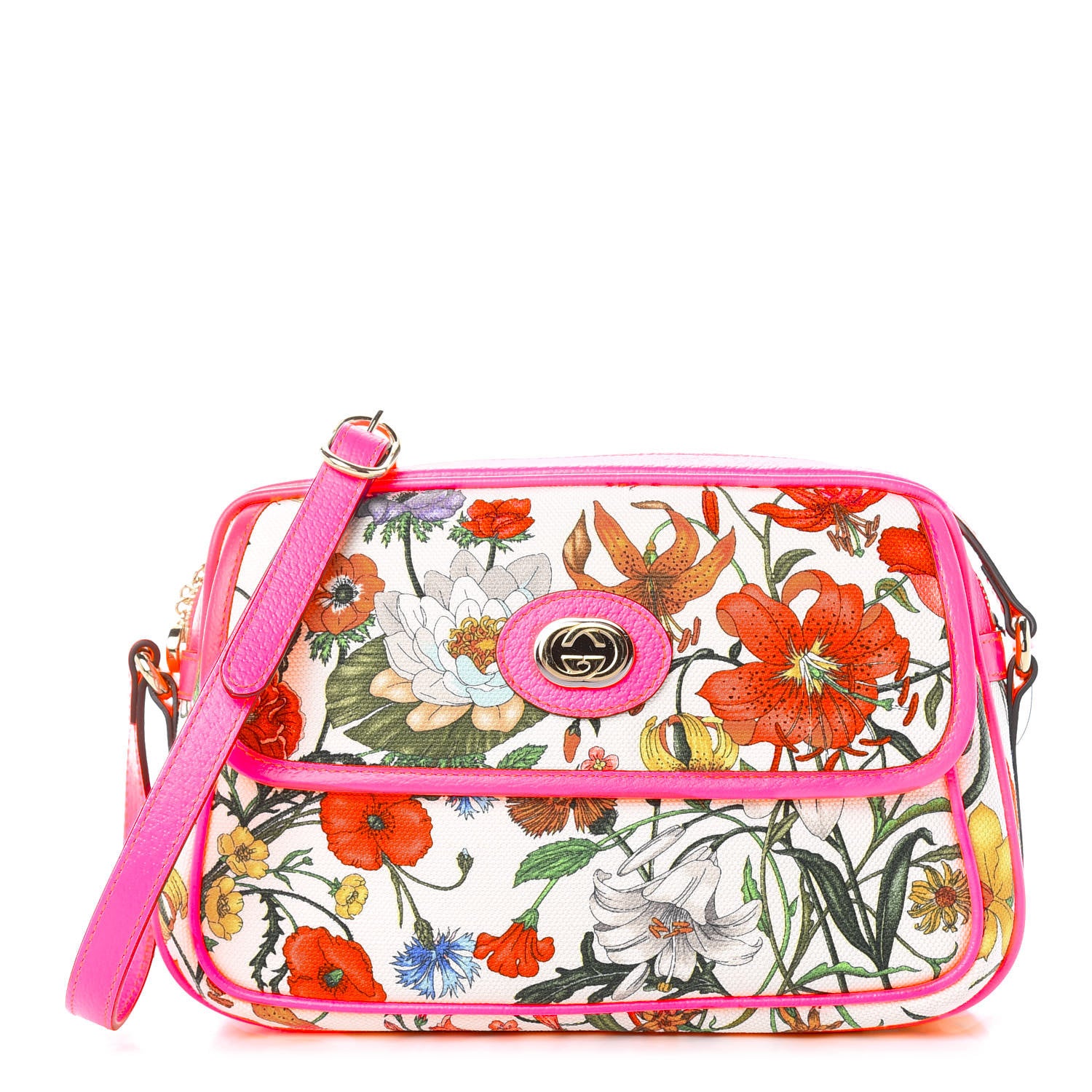 Gucci Canvas Flora Floral Shoulder Bag White Fuchsia Fluo 1 of 10
