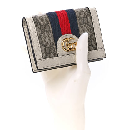 Gucci GG Supreme Monogram Textured Dollar Calfskin Web Ophidia Card Case Beige Ebony Mystic White 2 of 14