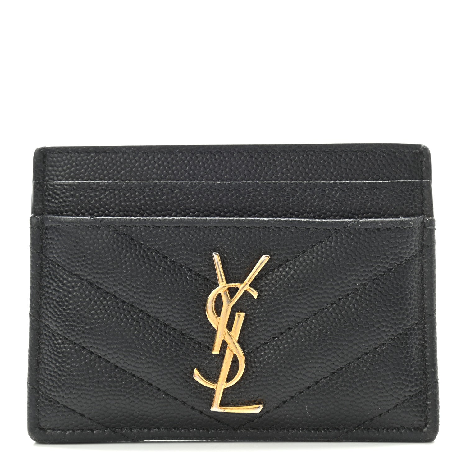 Saint Laurent Grain De Poudre Matelasse Chevron Monogram Credit Card Case Black 1 of 7