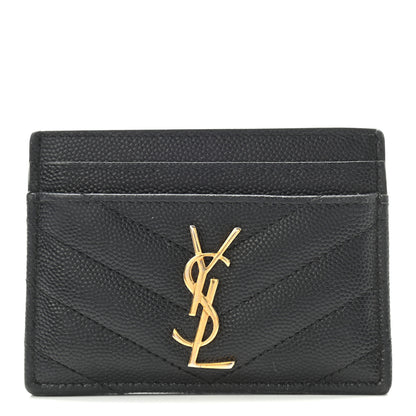 Saint Laurent Grain De Poudre Matelasse Chevron Monogram Credit Card Case Black 1 of 7