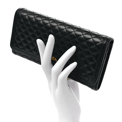 Prada Soft Calfskin Quilted Continental Flap Wallet Black 2 of 7