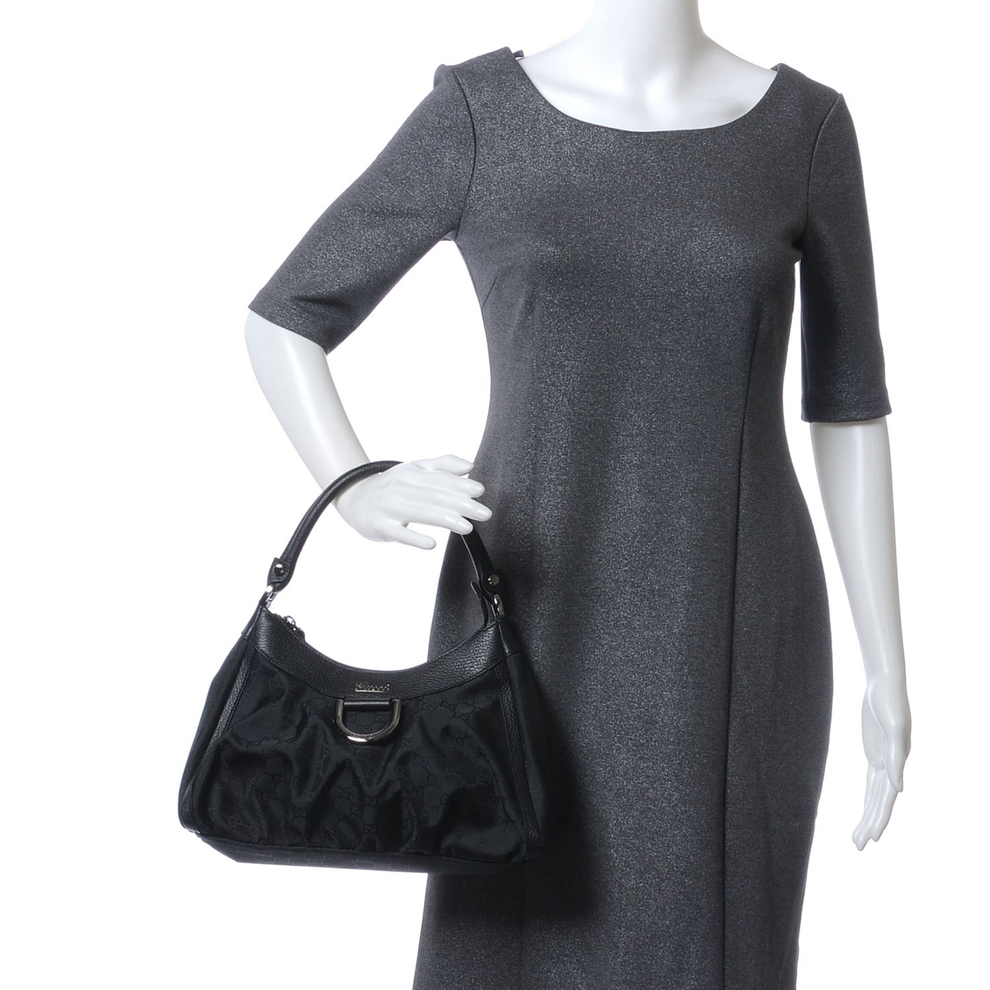 Nylon Monogram Silver D Ring Hobo Black
