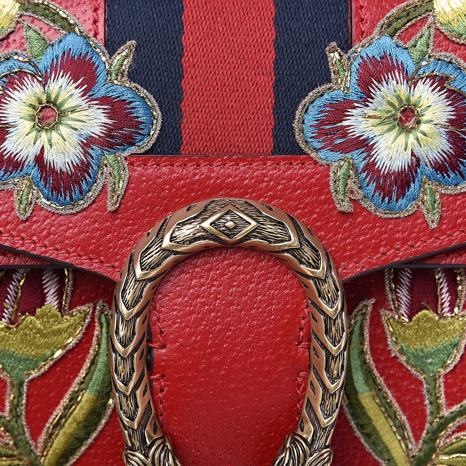 Gucci Calfskin Web Floral Embroidered Small Dionysus Shoulder Bag Hibiscus Red 9 of 12