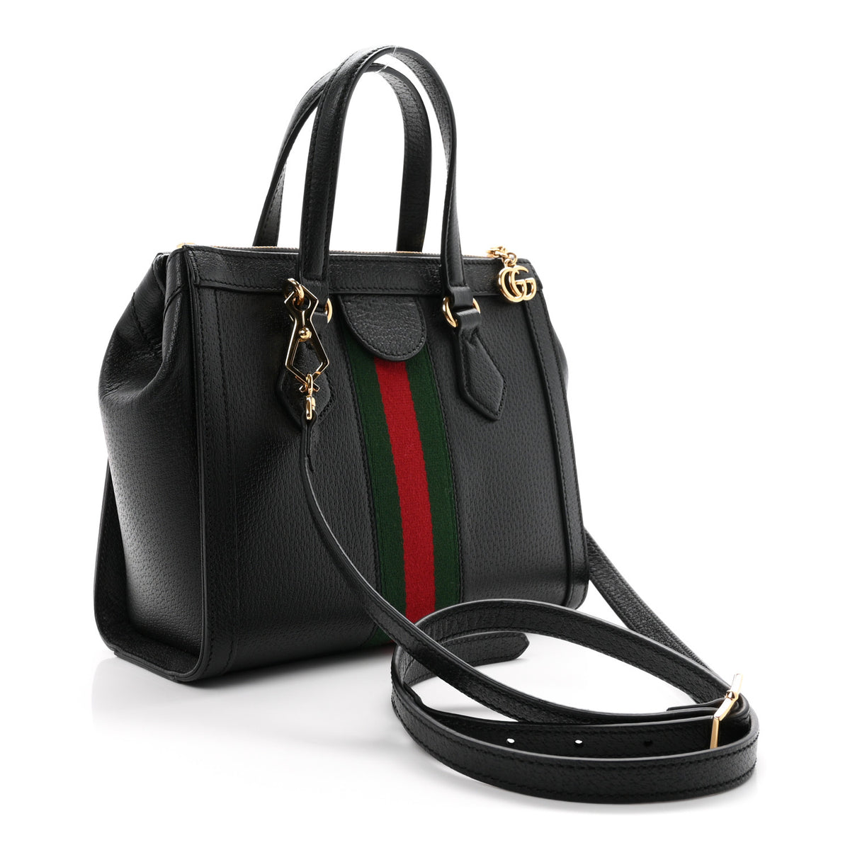 Textured Calfskin Web Small Ophidia Tote Bag Black