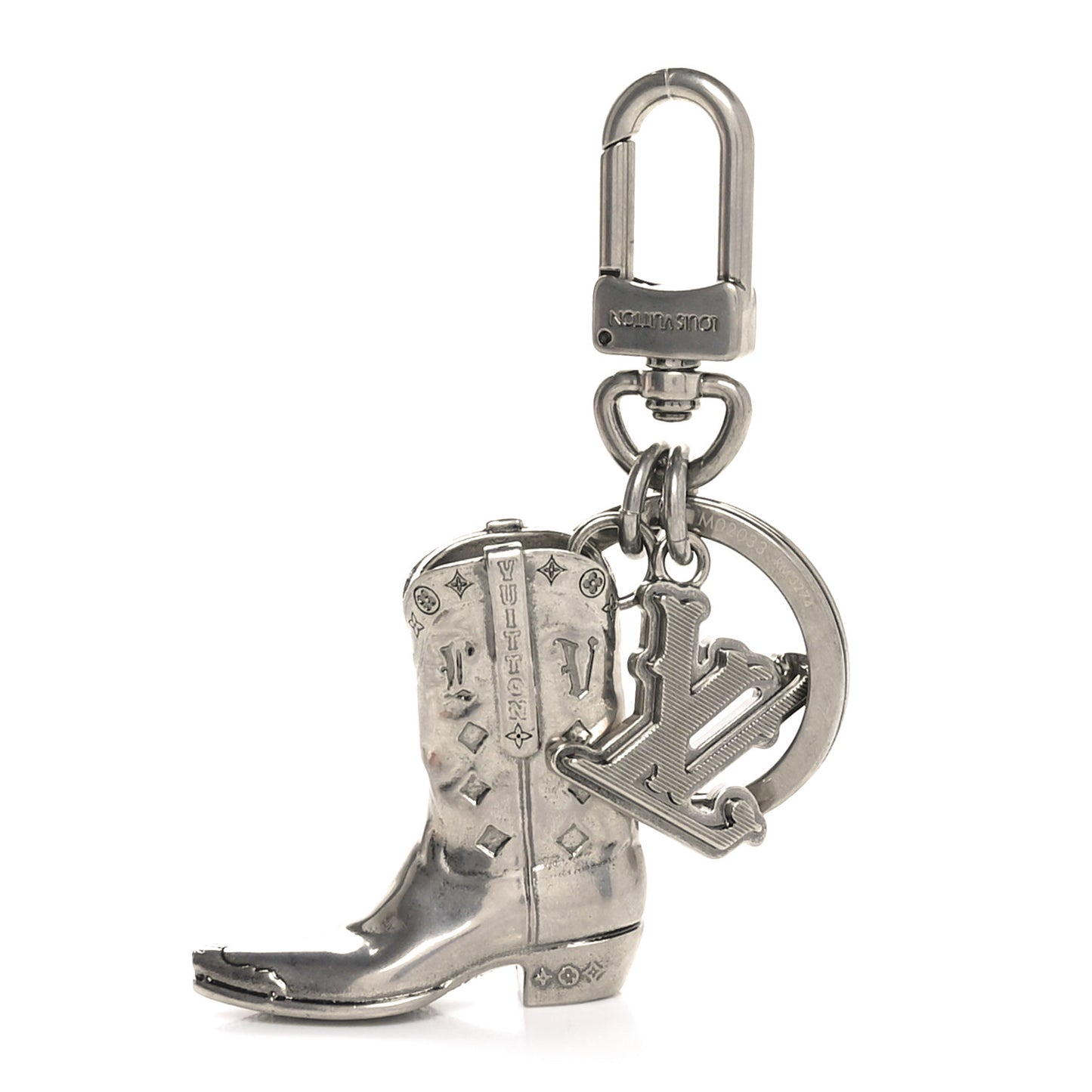 Metal Cowboy Boot Bag Charm Key Holder Silver