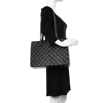 Chanel Calfskin Chevron Stitched Shopping Tote Black 2 of 10