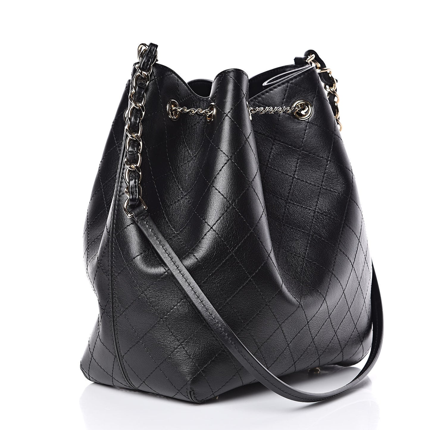 Calfskin Stitched Drawstring Bag Black