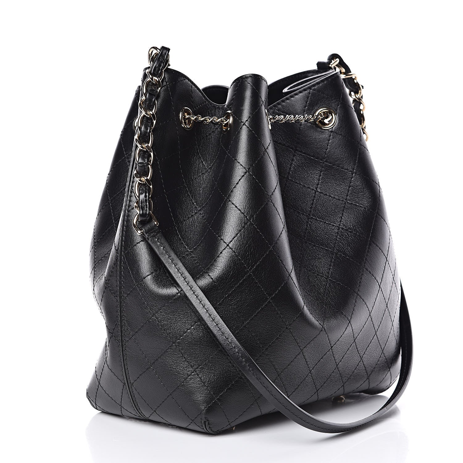 Chanel Calfskin Stitched Drawstring Bag Black 3 of 10