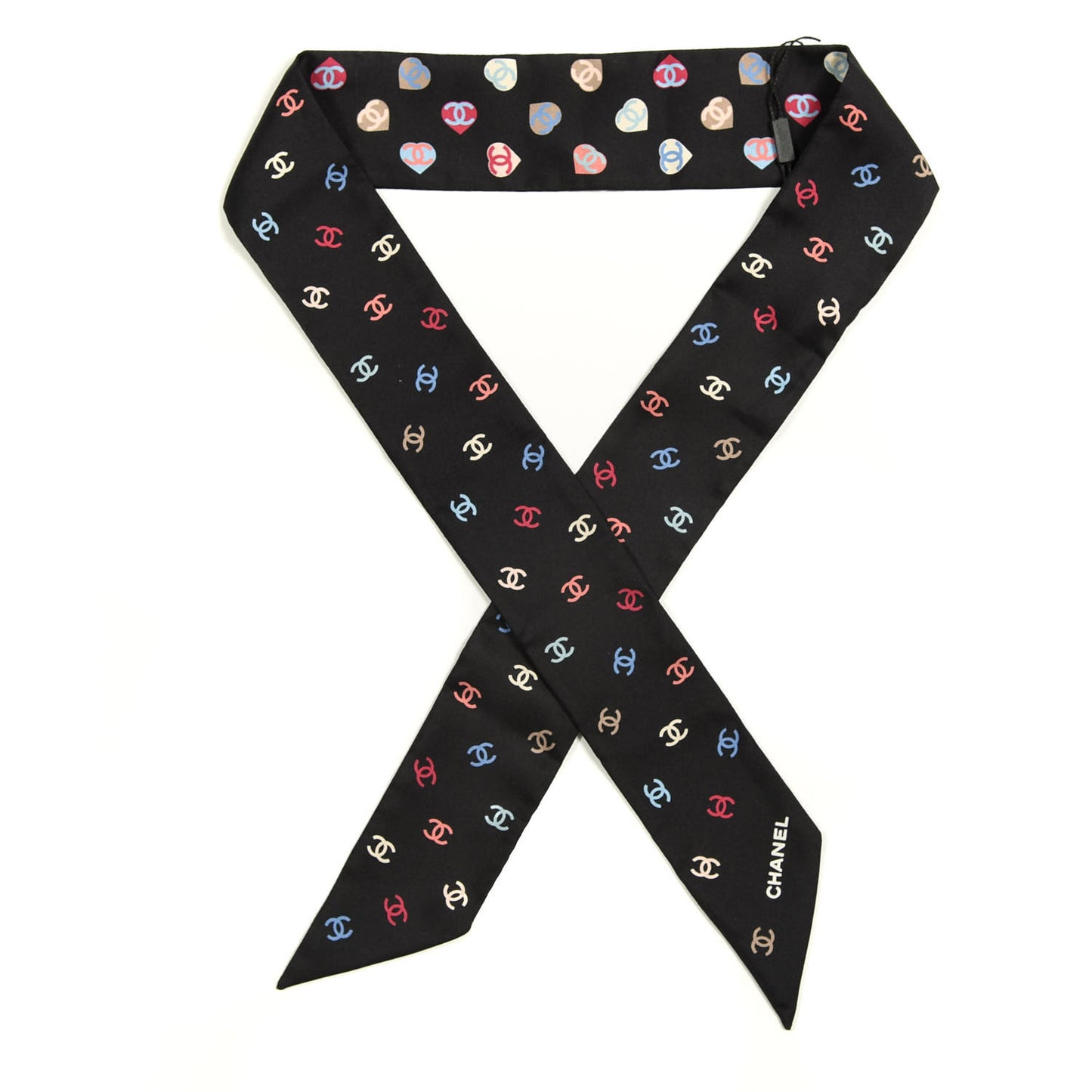 Silk Heart CC Slim Bandeau Scarf Black