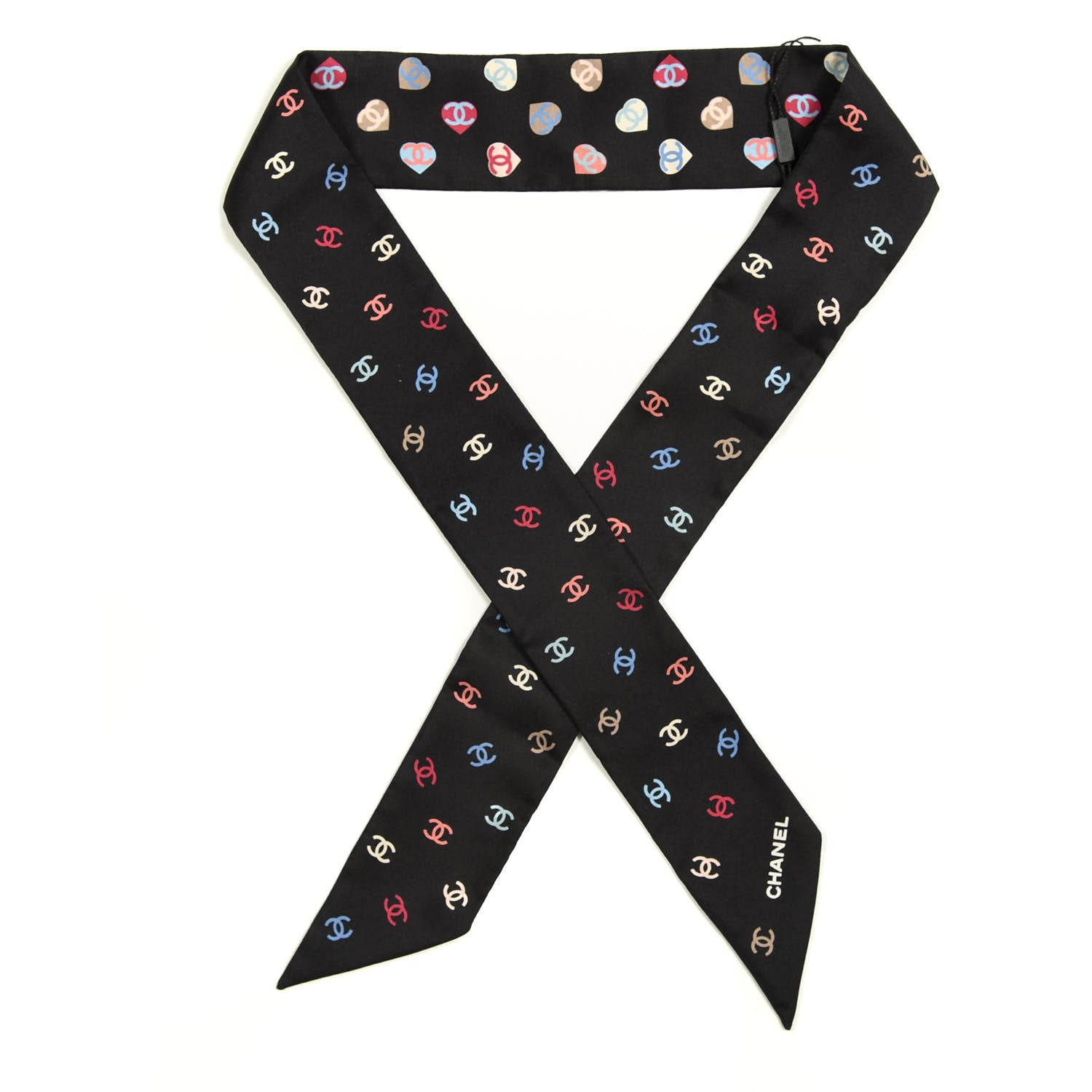 Chanel Silk Heart CC Slim Bandeau Scarf Black 1 of 3
