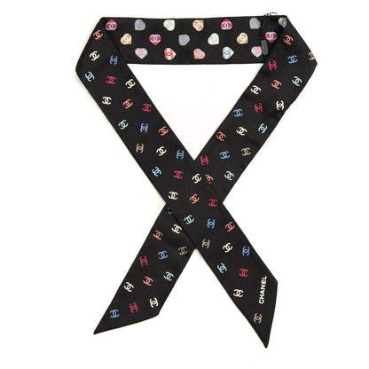 Chanel Silk Heart CC Slim Bandeau Scarf Black 1 of 3