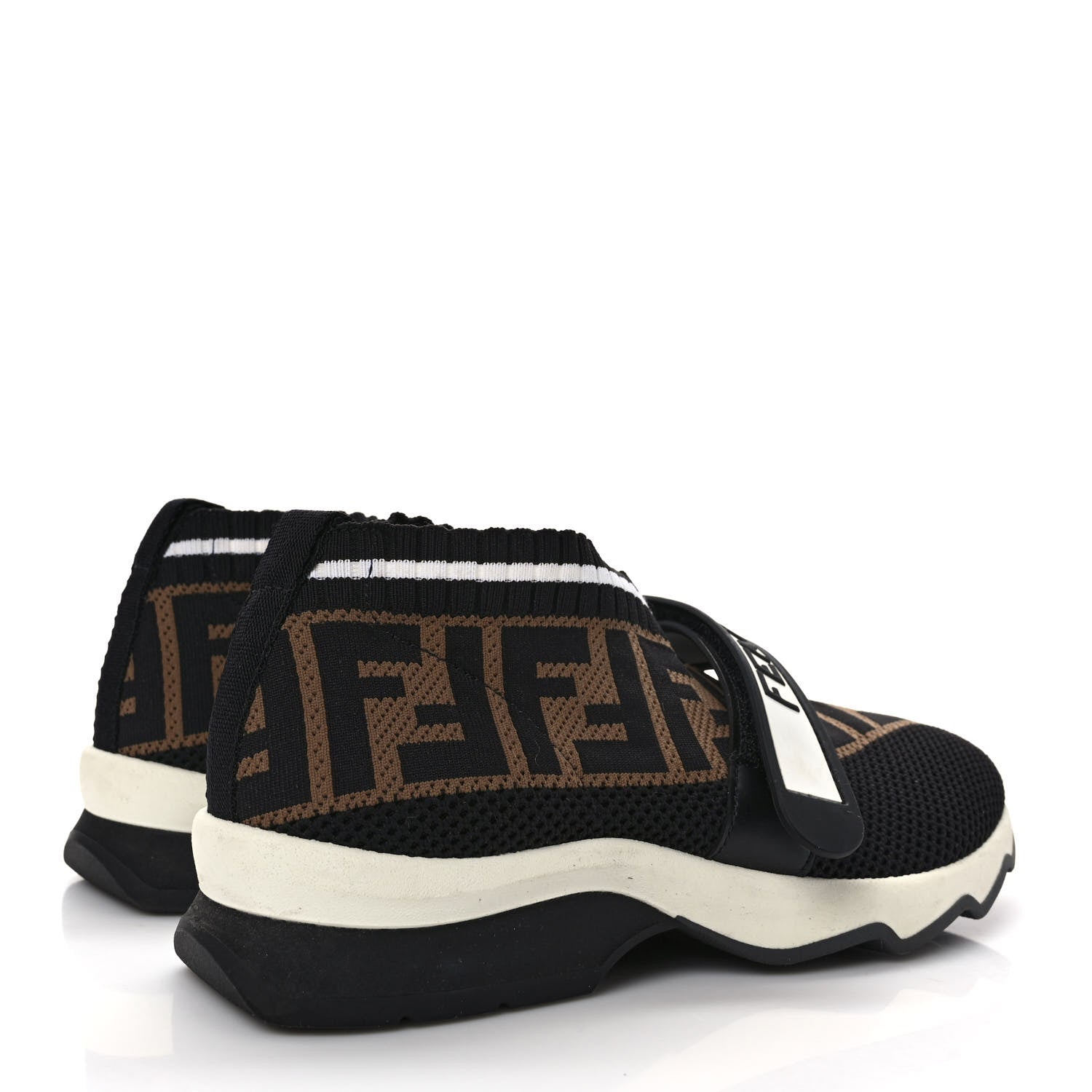 Fendi Stretch Yarn FF Stiff Band Rockoko Sneakers 35.5 Black White Tobacco 4 of 7