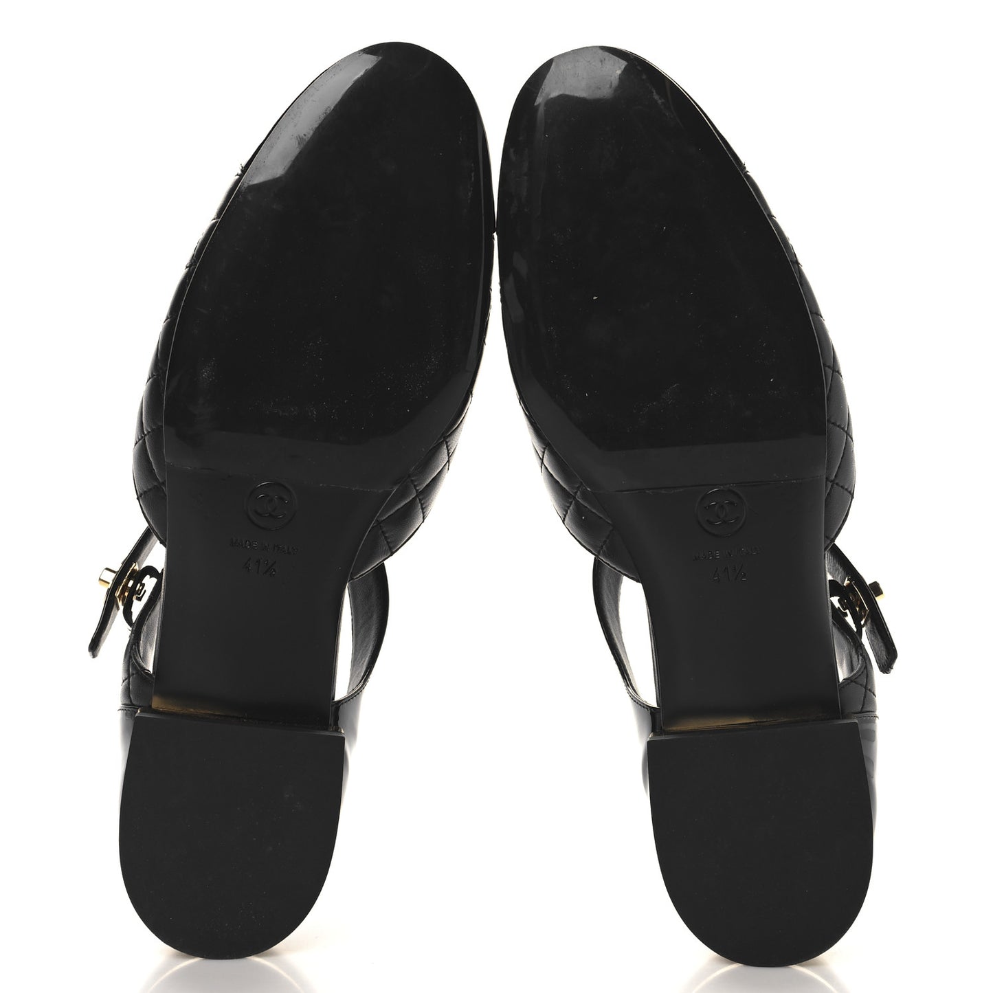 Patent Lambskin Quilted Cap Toe Ballerina Flats 41.5 Black