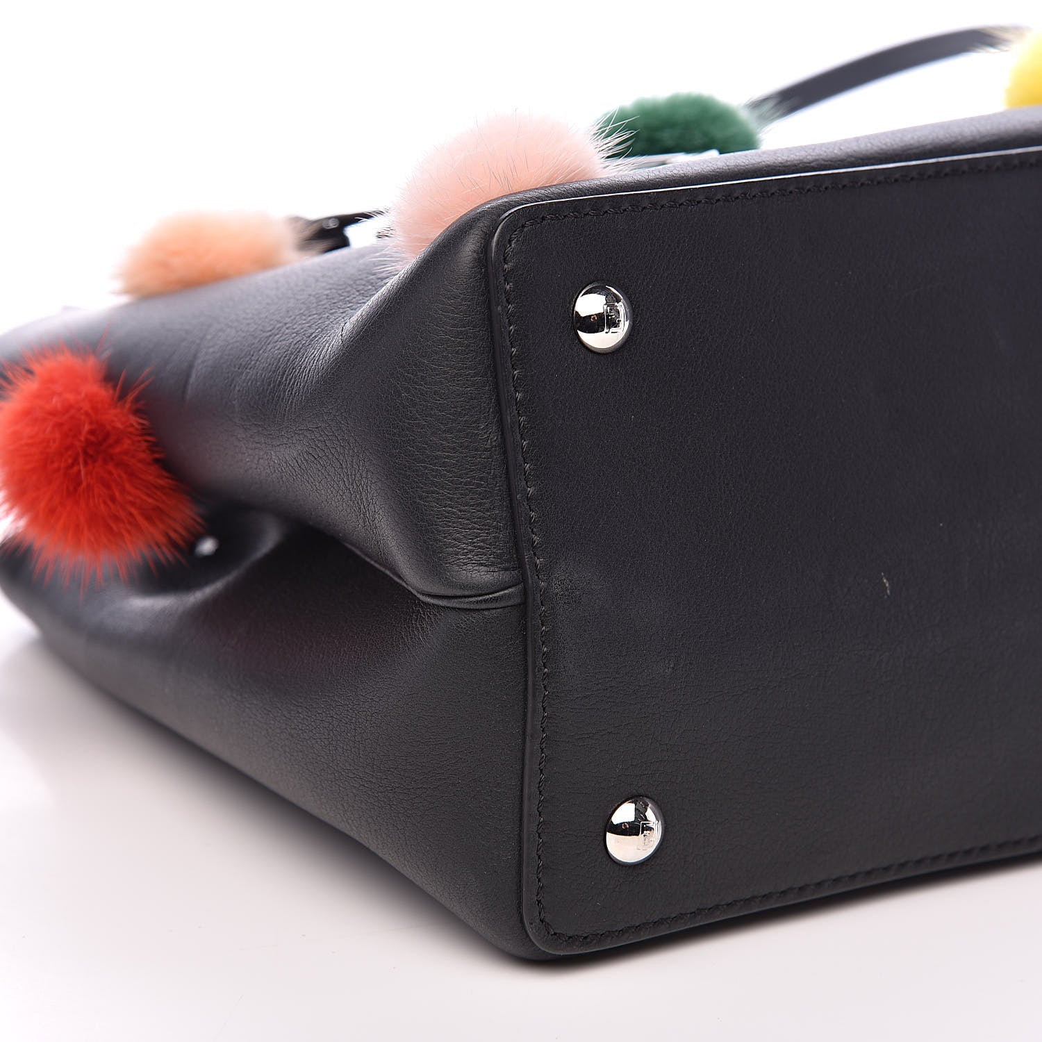 Fendi Vitello Dolce Mink Fur Pom Pom Petite 2Jours Tote Black Multicolor 7 of 11