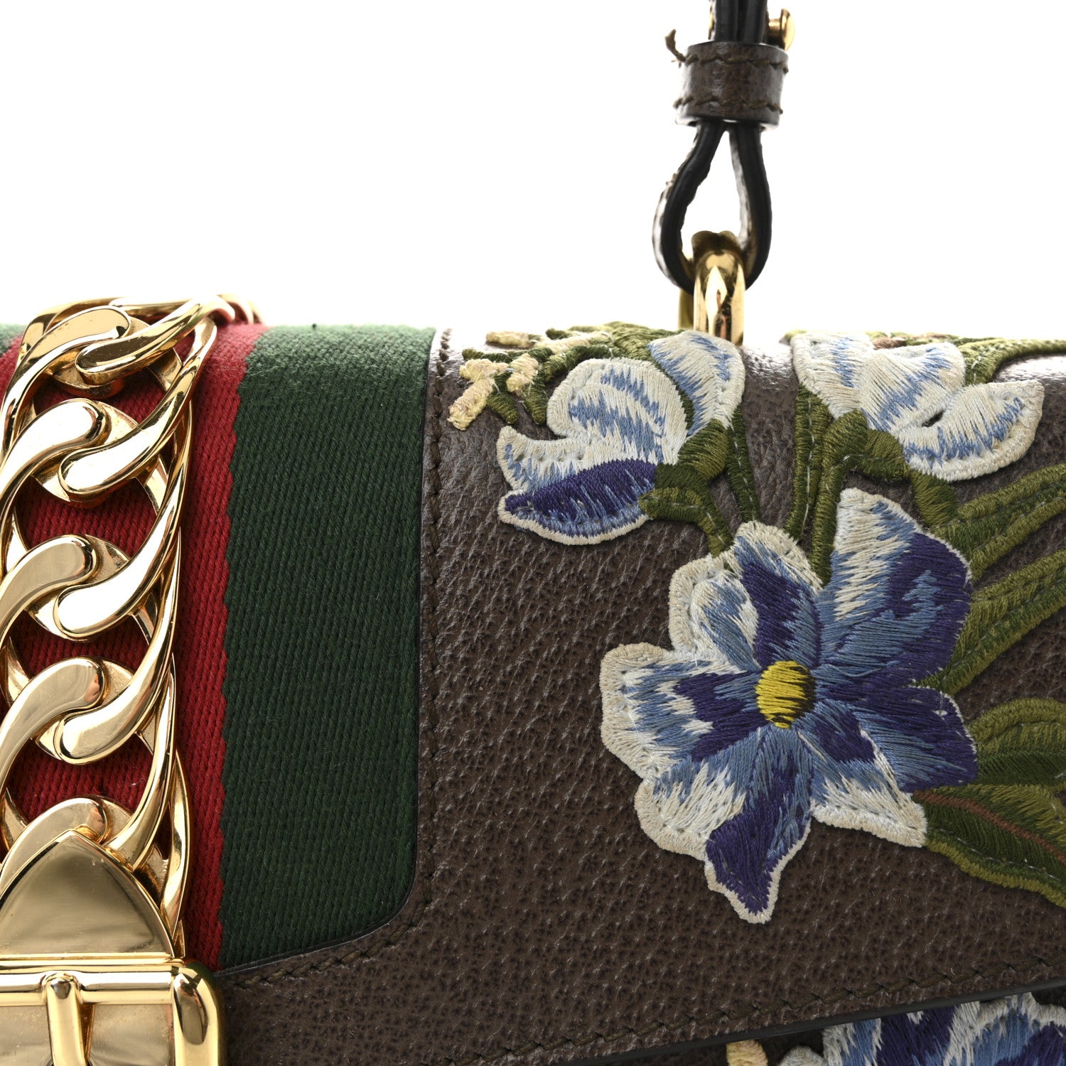 Gucci Calfskin Embroidered Medium Sylvie Top Handle Bag New Acero Multicolor 8 of 10