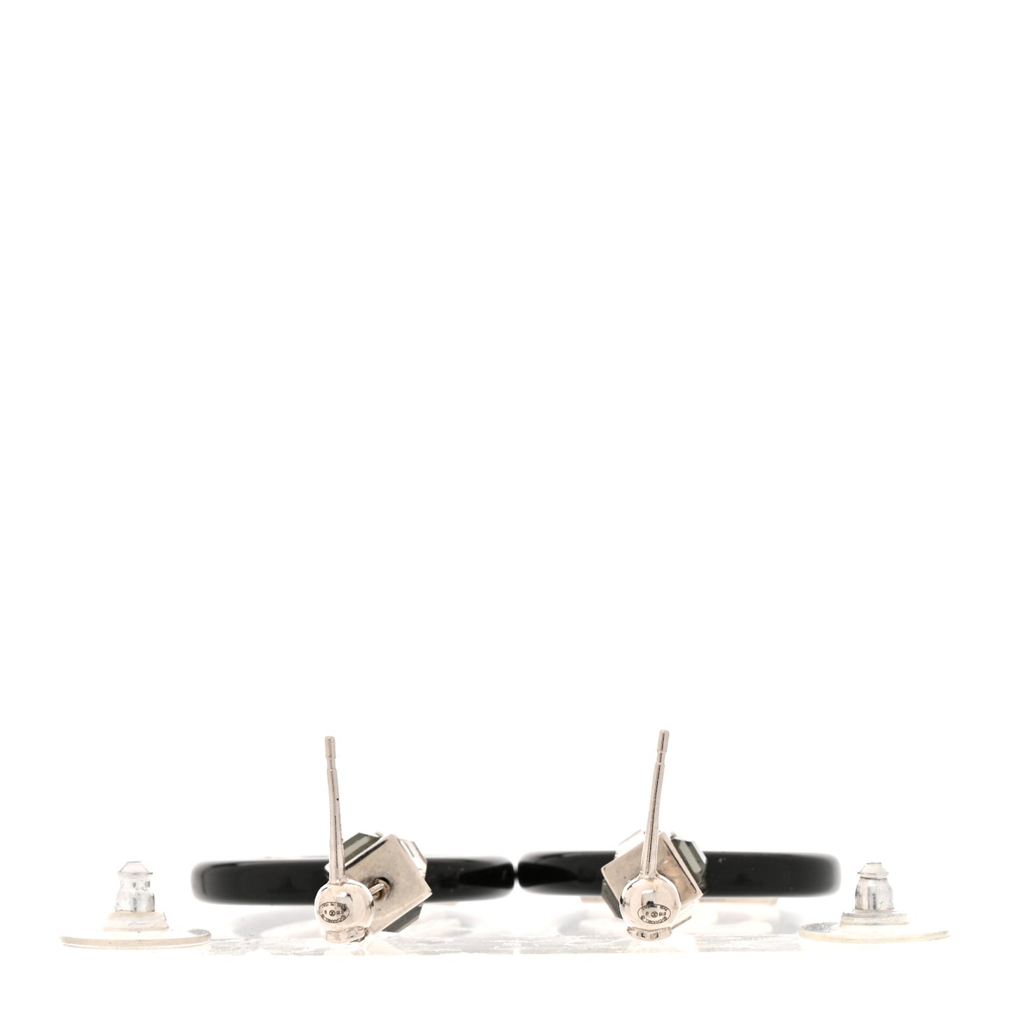 Metal Resin Crystal Pearl CC Drop Earrings Black Silver