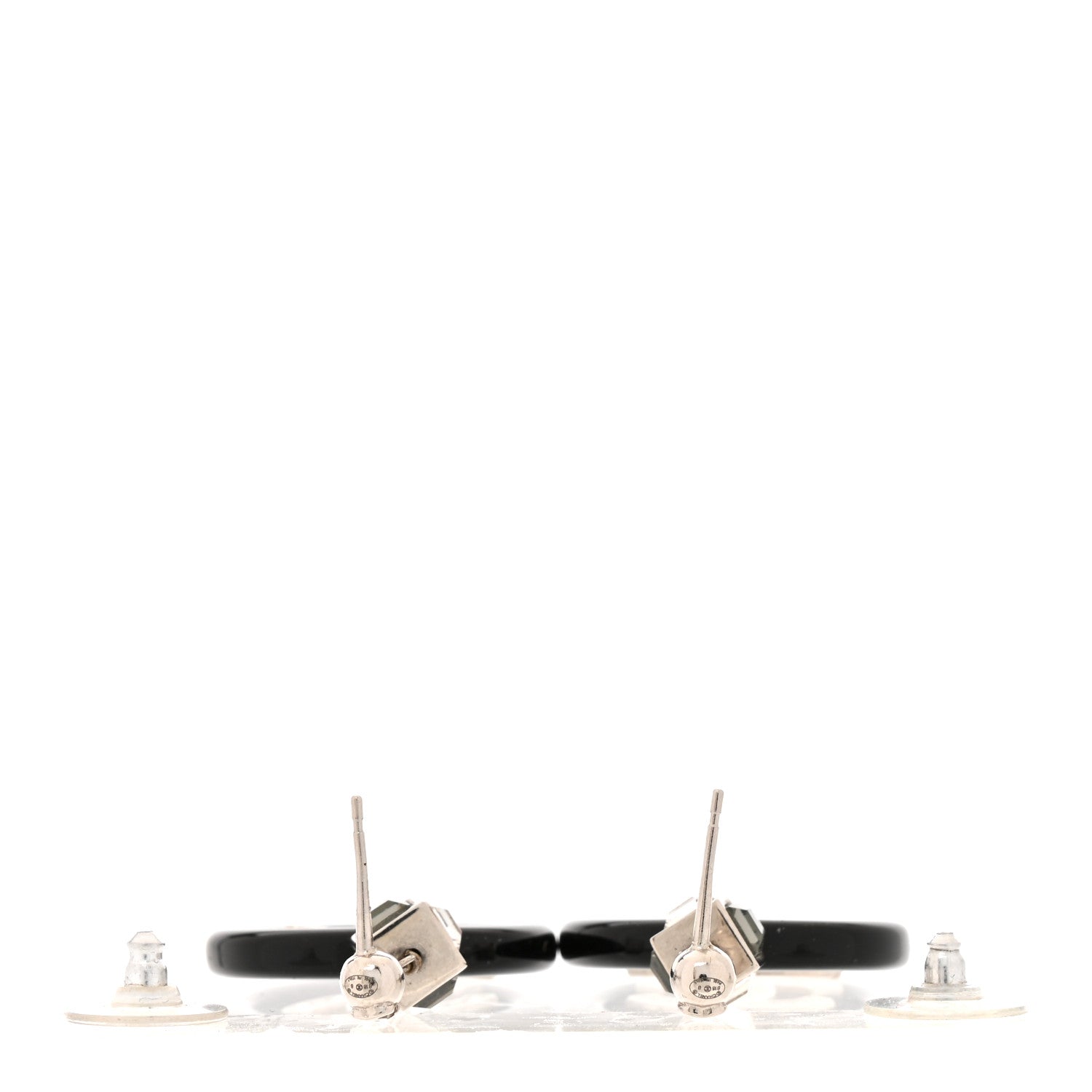 Chanel Metal Resin Crystal Pearl CC Drop Earrings Black Silver 3 of 5